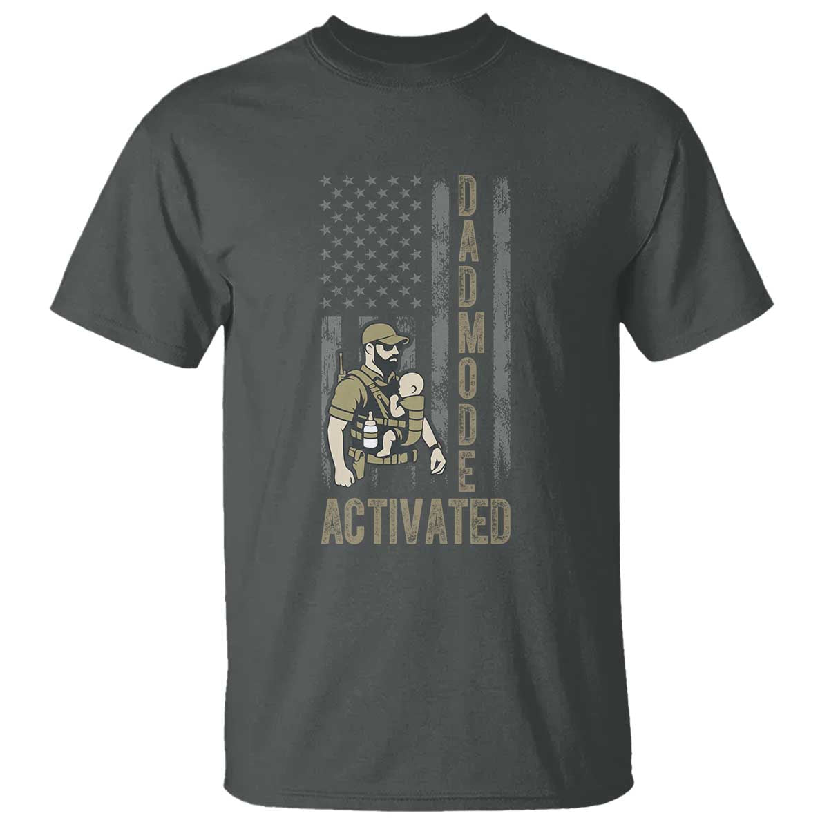 Dad Mode Activated T Shirt Tactical Baby Carrier Military Father Amerian Flag TS14 Dark Heather Print Your Wear