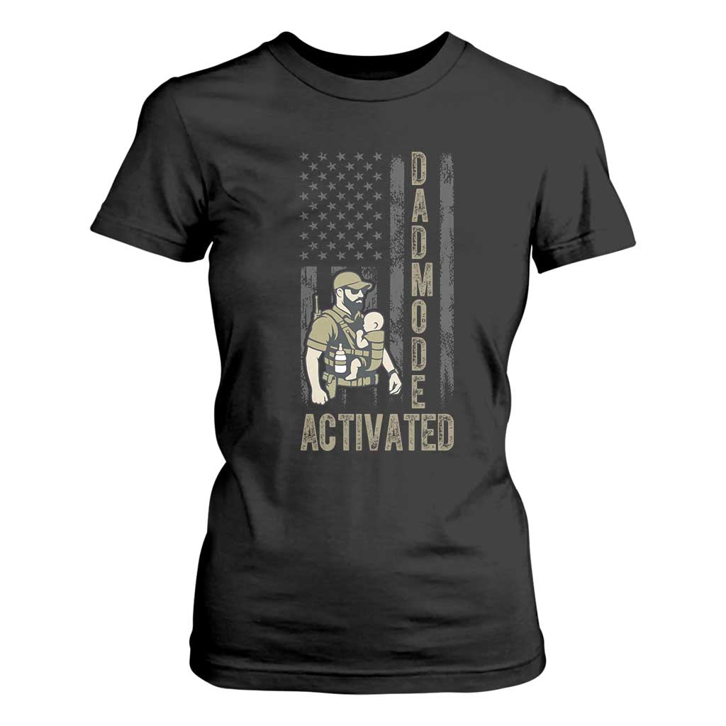 Dad Mode Activated T Shirt For Women Tactical Baby Carrier Military Father Amerian Flag TS14 Black Print Your Wear
