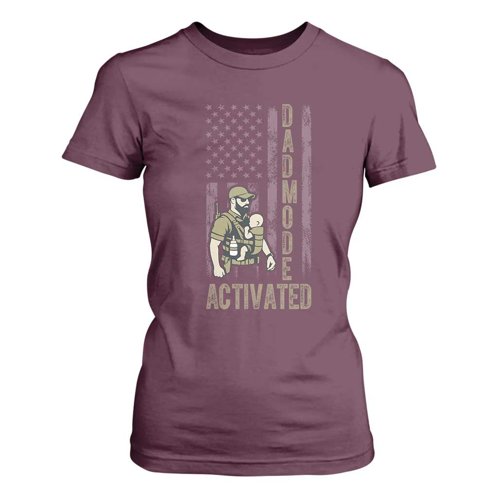 Dad Mode Activated T Shirt For Women Tactical Baby Carrier Military Father Amerian Flag