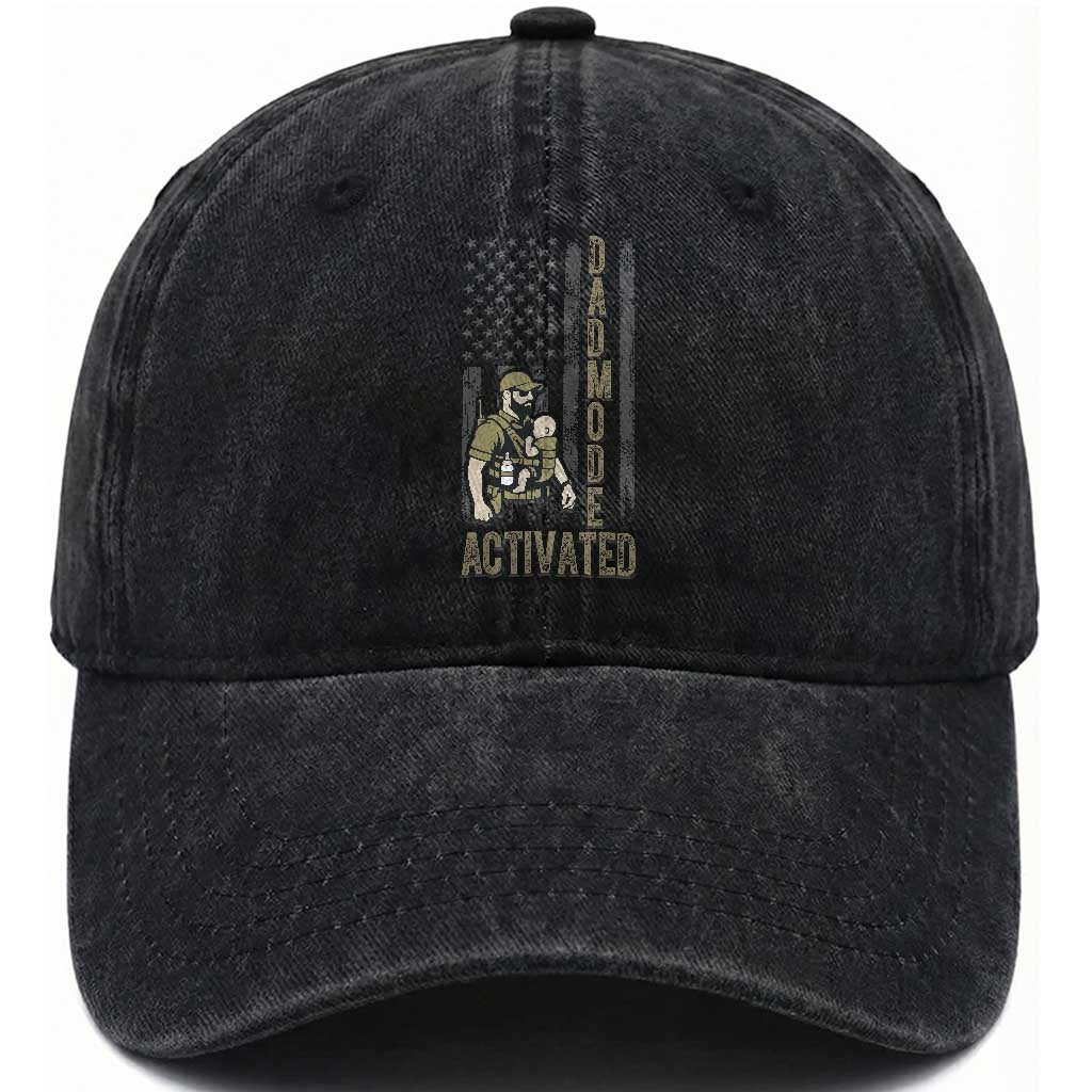 Dad Mode Activated Washed Cotton Baseball Cap Tactical Baby Carrier Military Father Amerian Flag TS14 Print Your Wear