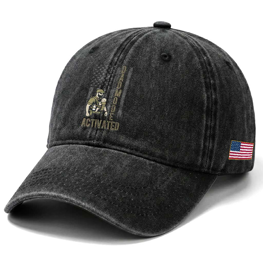 Dad Mode Activated Washed Cotton Baseball Cap Tactical Baby Carrier Military Father Amerian Flag TS14 Print Your Wear