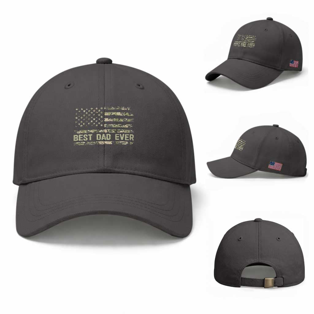 Best Dad Ever Baseball Cap Military Dad American Flag Camo
