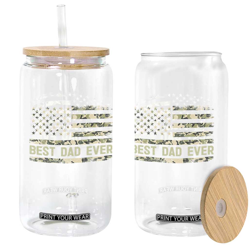 Best Dad Ever Glass Can Military Dad American Flag Camo