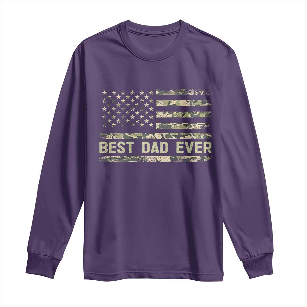 Best Dad Ever Long Sleeve Shirt Military Dad American Flag Camo TS14 Purple Print Your Wear