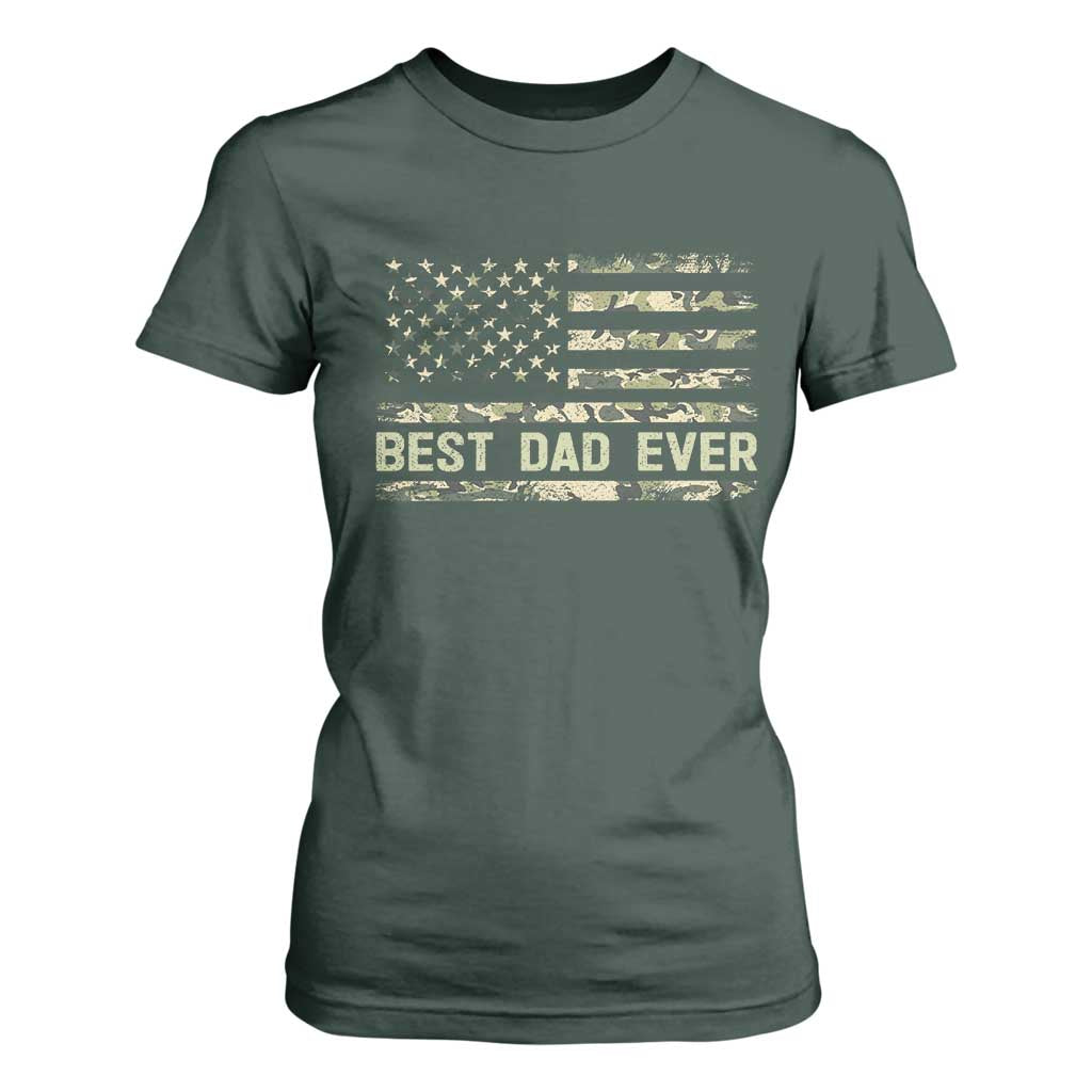 Best Dad Ever T Shirt For Women Military Dad American Flag Camo