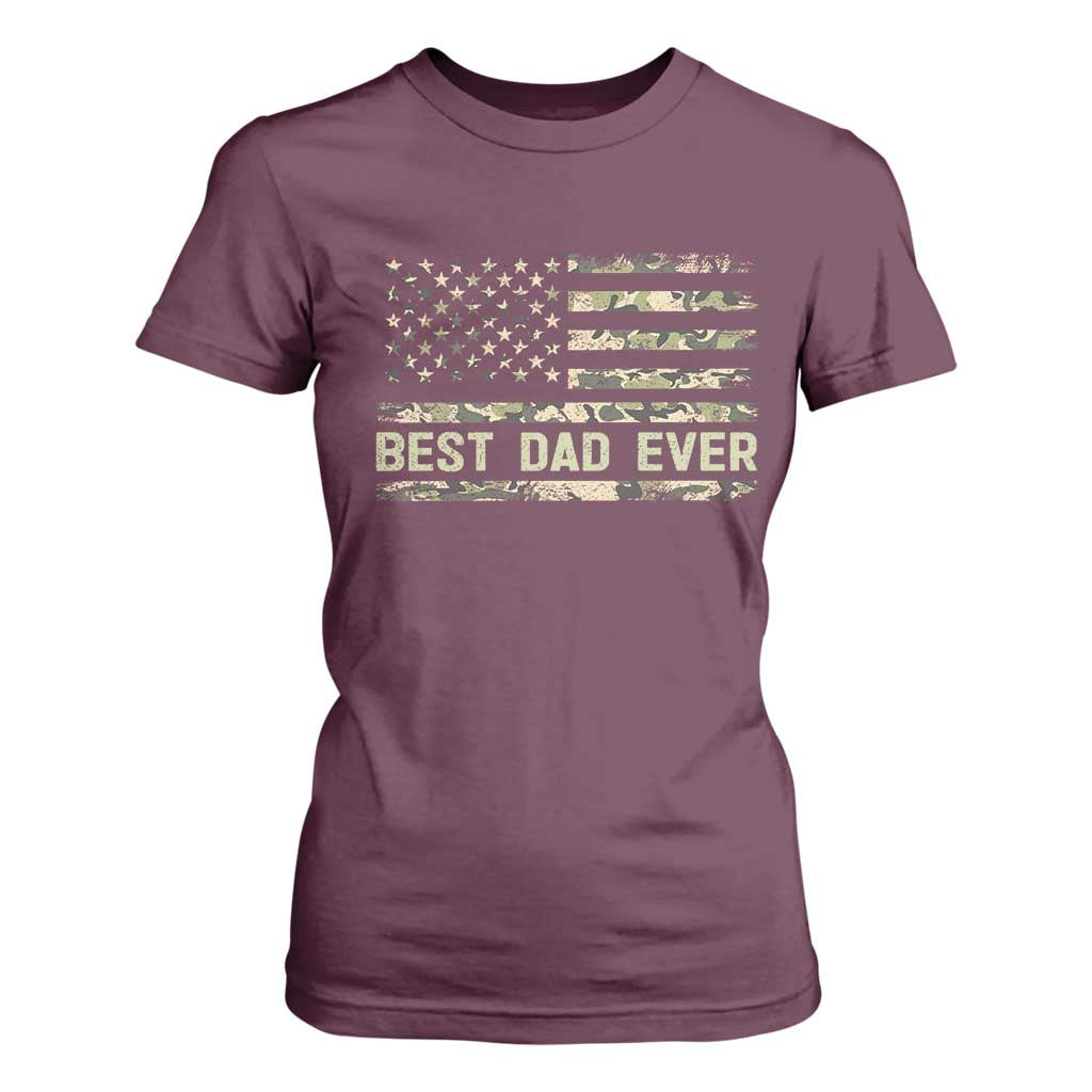 Best Dad Ever T Shirt For Women Military Dad American Flag Camo