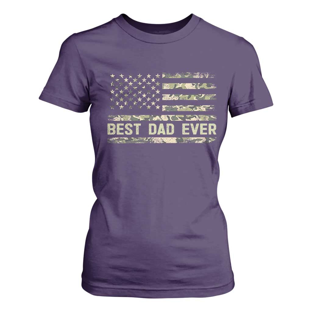 Best Dad Ever T Shirt For Women Military Dad American Flag Camo