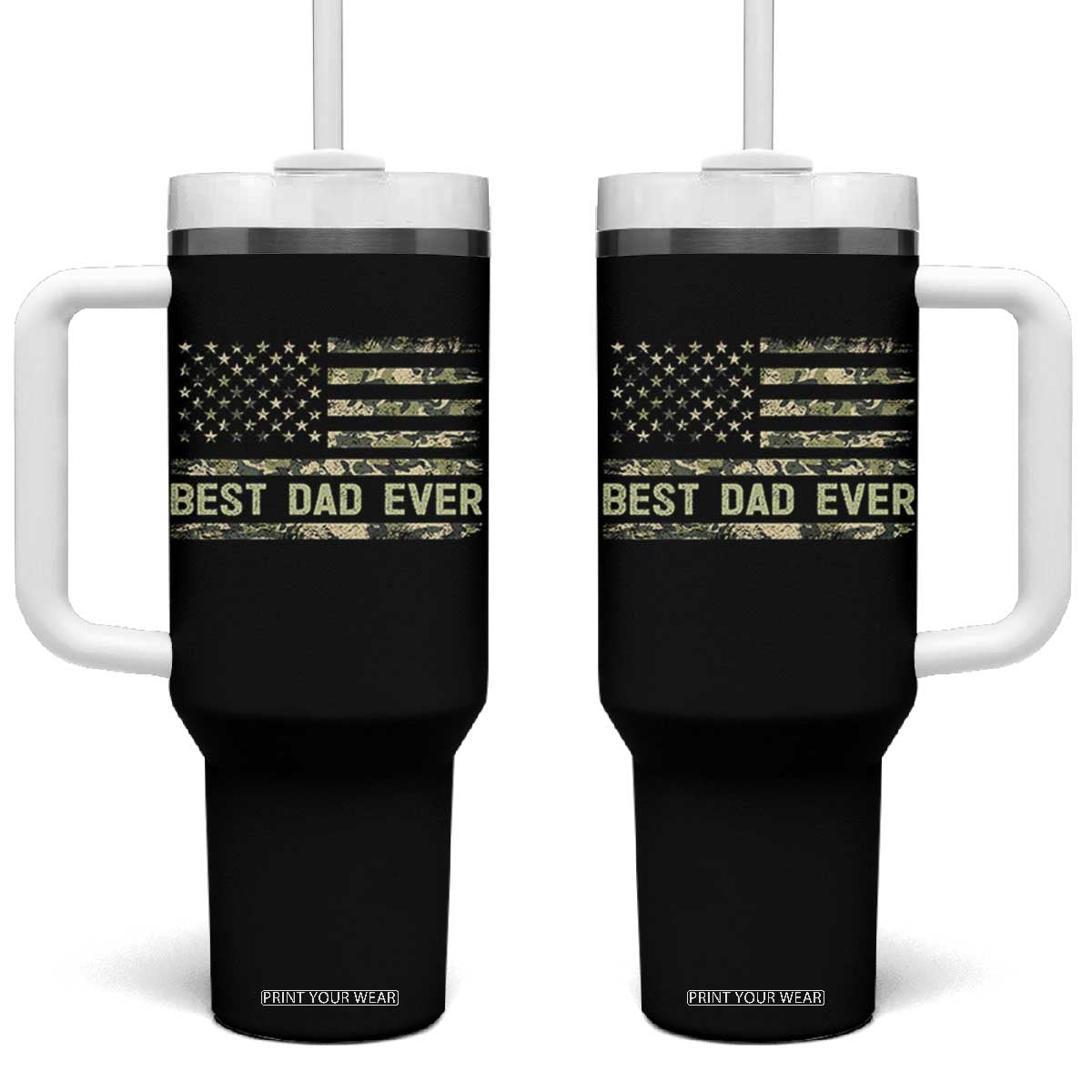 Best Dad Ever Tumbler With Handle Military Dad American Flag Camo TS14 One Size: 40 oz Black Print Your Wear