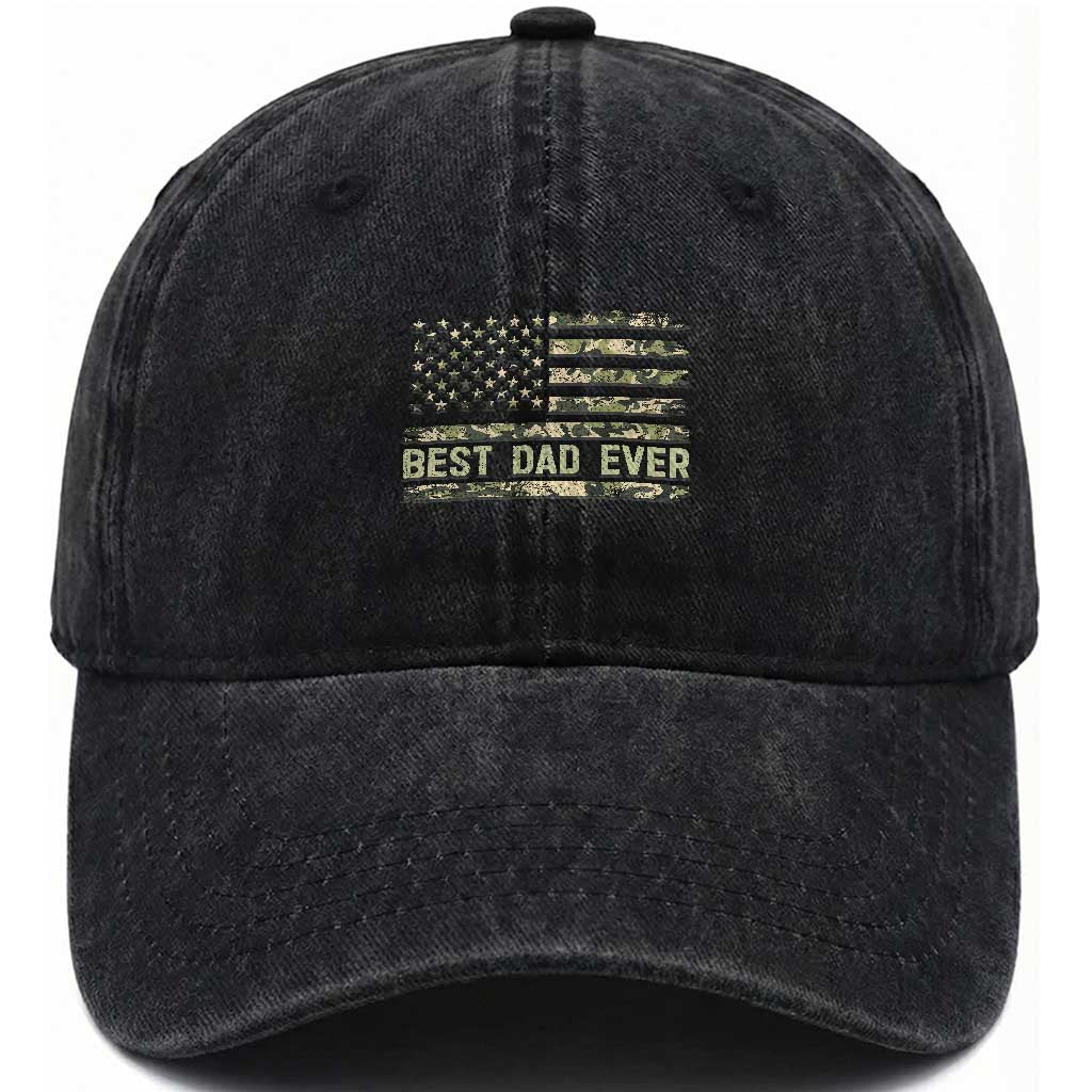 Best Dad Ever Washed Cotton Baseball Cap Military Dad American Flag Camo
