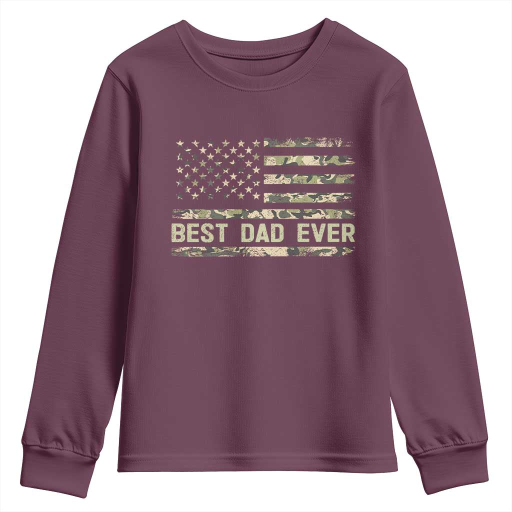 Best Dad Ever Youth Sweatshirt Military Dad American Flag Camo