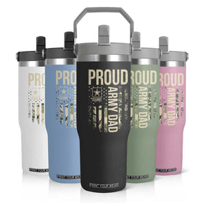 Proud Army Dad Camo American Flag Veteran Gift Flip Straw Tumbler