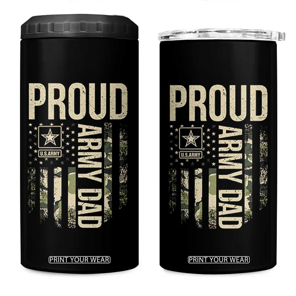 Proud Army Dad Camo American Flag Veteran Gift 4 in 1 Can Cooler Tumbler