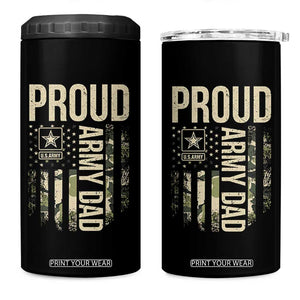 Proud Army Dad Camo American Flag Veteran Gift 4 in 1 Can Cooler Tumbler