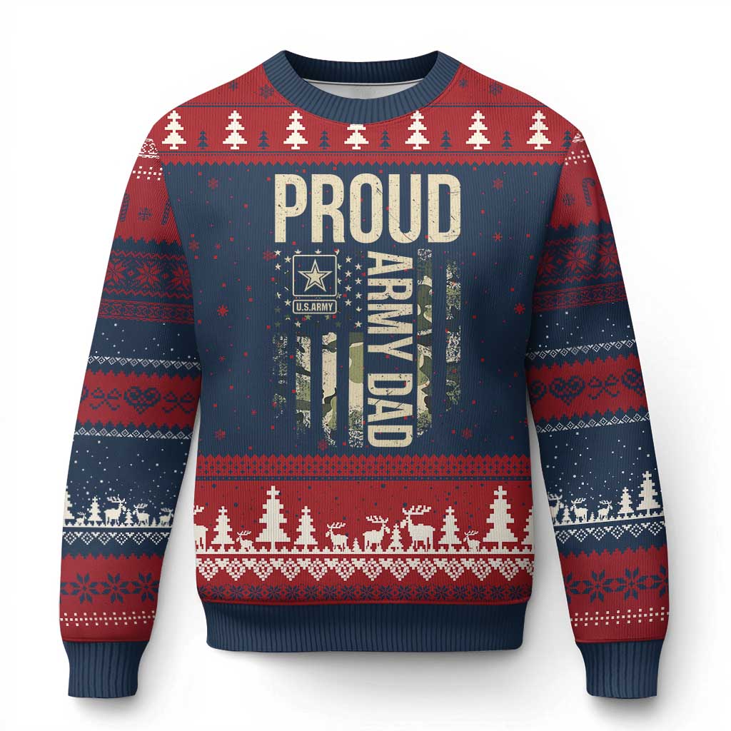 Proud Army Dad Camo American Flag Veteran Gift Ugly Christmas Sweater TS14 Navy Red Print Your Wear
