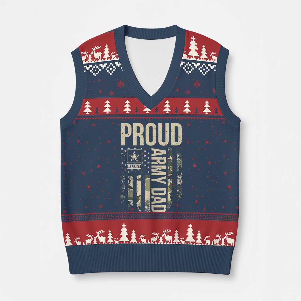 Proud Army Dad Camo American Flag Veteran Gift V-Neck Knit Sweater Vest TS14 Navy Red Print Your Wear
