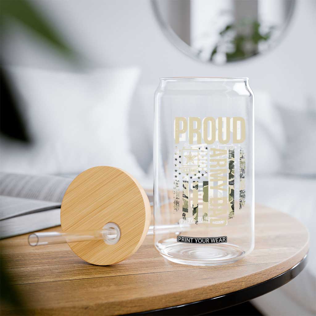 Proud Army Dad Camo American Flag Veteran Gift Glass Can TS14 Print Your Wear
