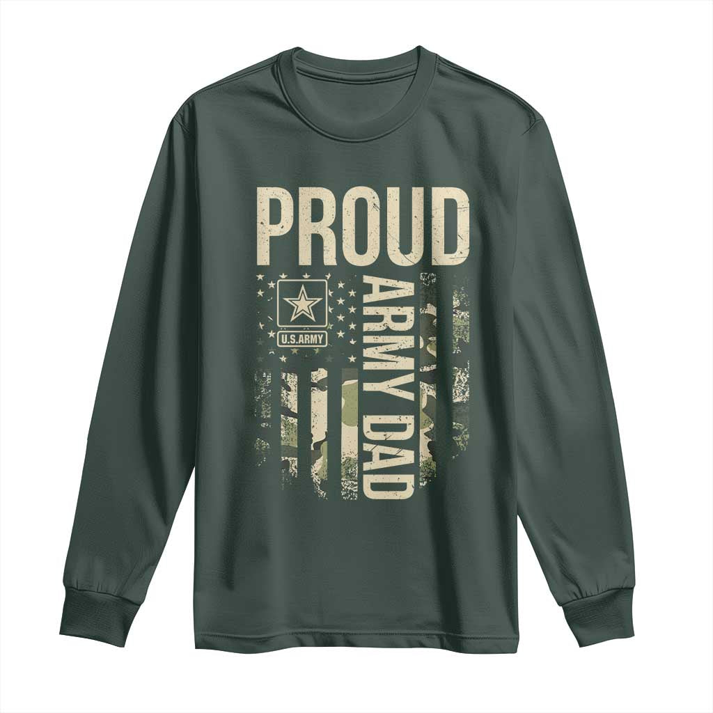 Proud Army Dad Camo American Flag Veteran Gift Long Sleeve Shirt