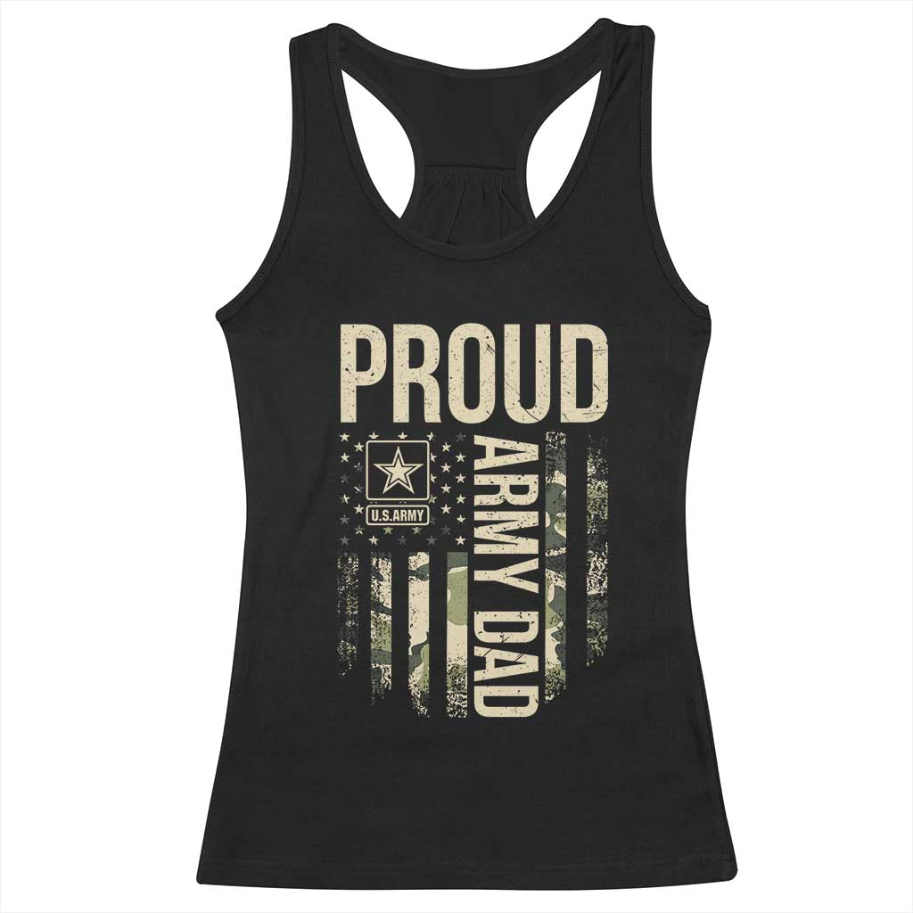Proud Army Dad Camo American Flag Veteran Gift Racerback Tank Top