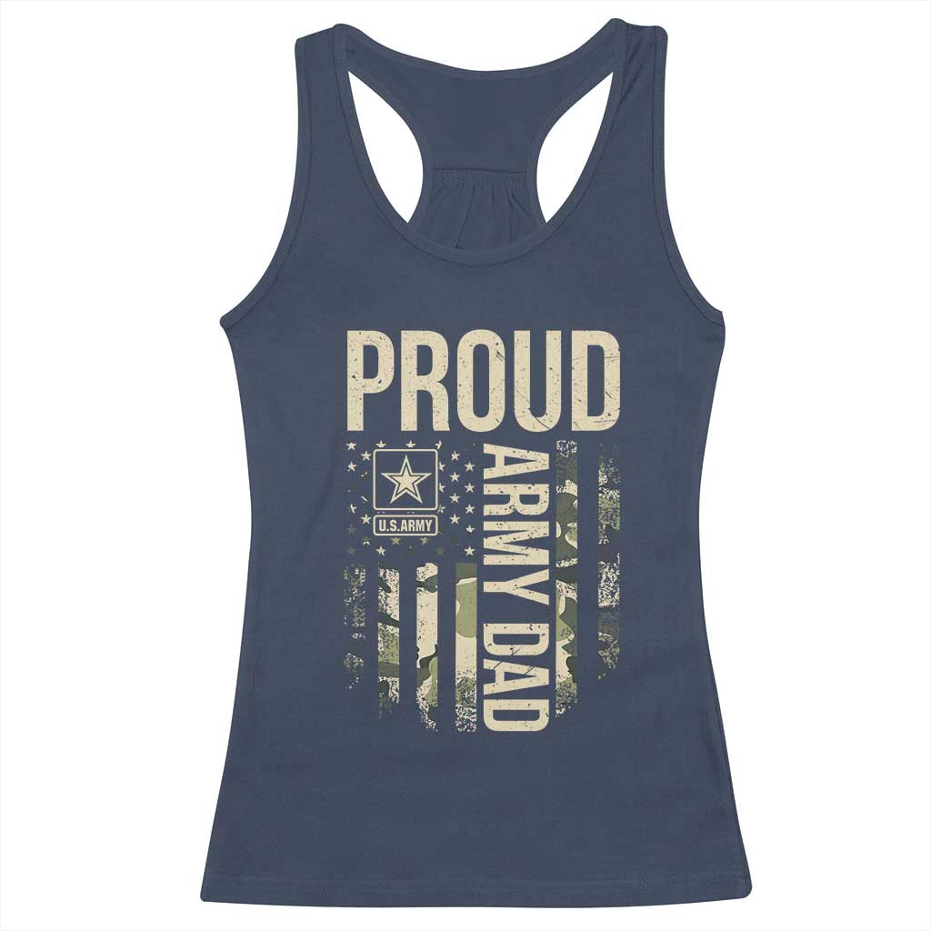 Proud Army Dad Camo American Flag Veteran Gift Racerback Tank Top
