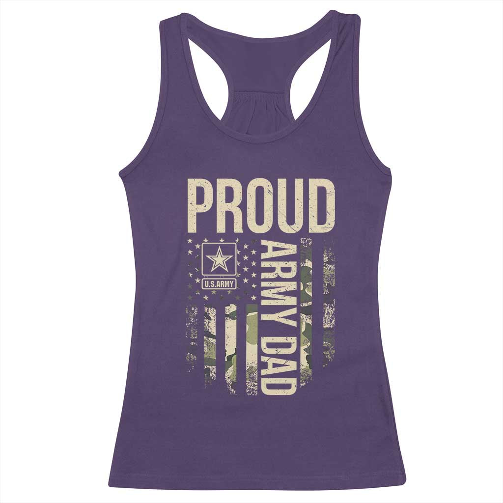 Proud Army Dad Camo American Flag Veteran Gift Racerback Tank Top