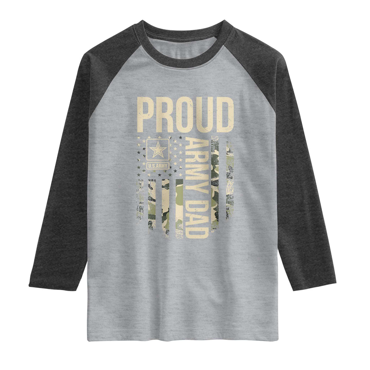 Proud Army Dad Camo American Flag Veteran Gift Raglan Shirt