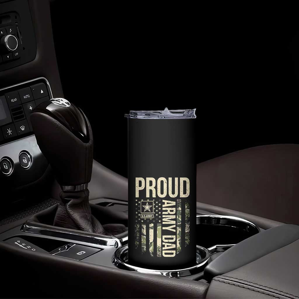 Proud Army Dad Camo American Flag Veteran Gift Skinny Tumbler
