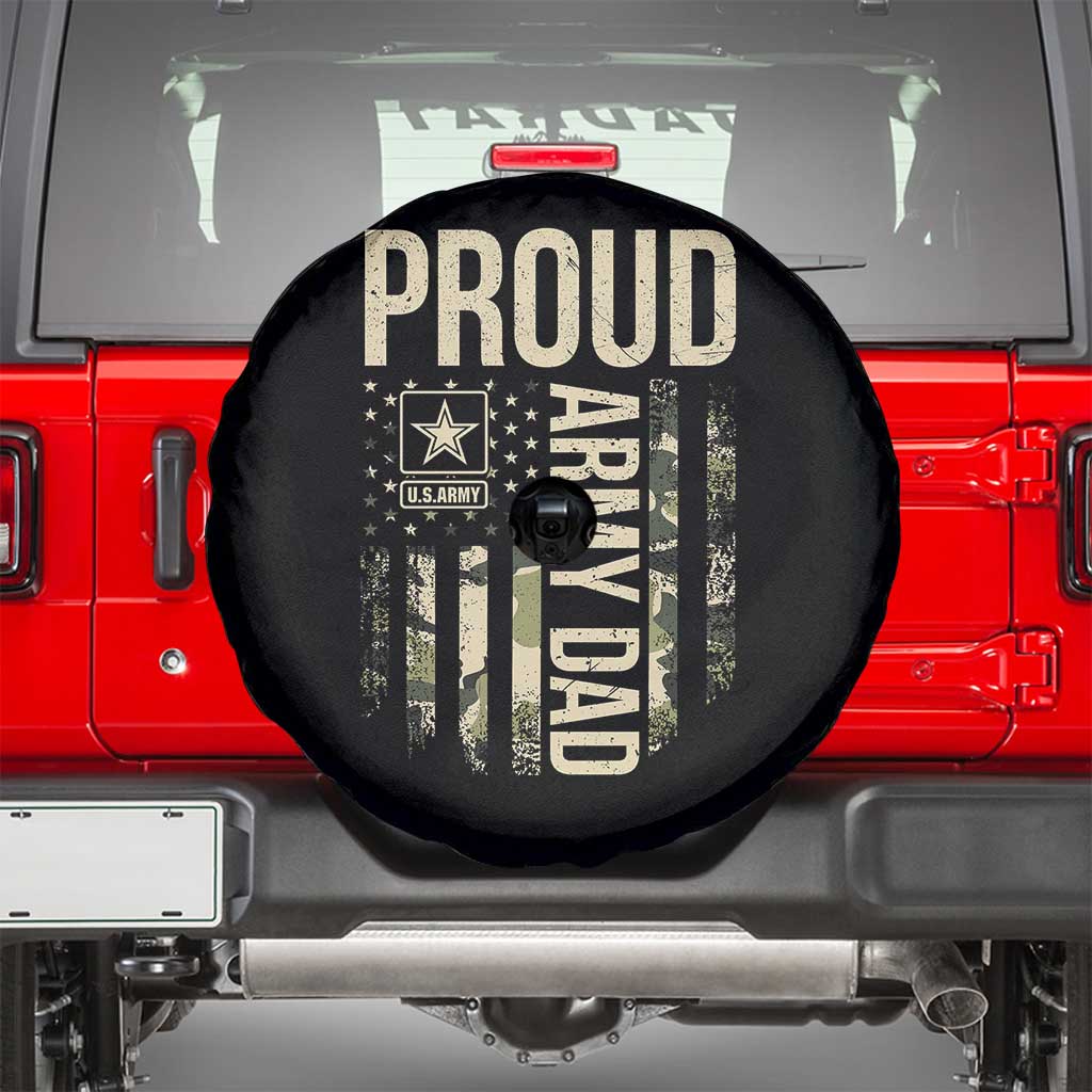 Proud Army Dad Camo American Flag Veteran Gift Spare Tire Cover