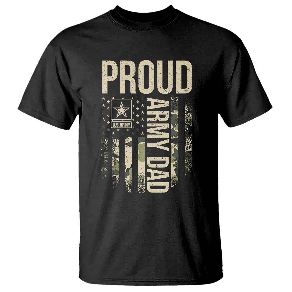 Proud Army Dad Camo American Flag Veteran Gift T Shirt