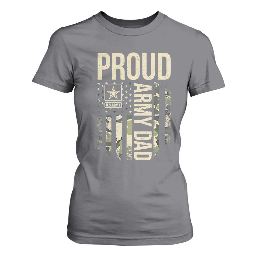 Proud Army Dad Camo American Flag Veteran Gift T Shirt For Women