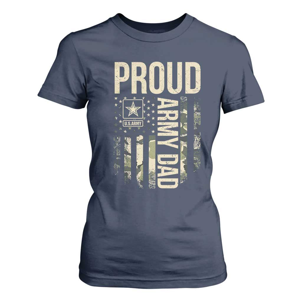 Proud Army Dad Camo American Flag Veteran Gift T Shirt For Women