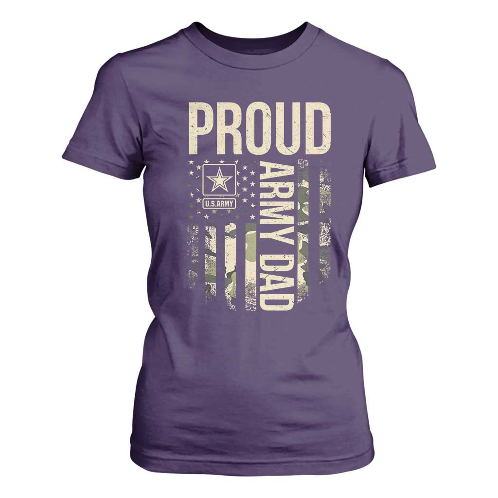 Proud Army Dad Camo American Flag Veteran Gift T Shirt For Women