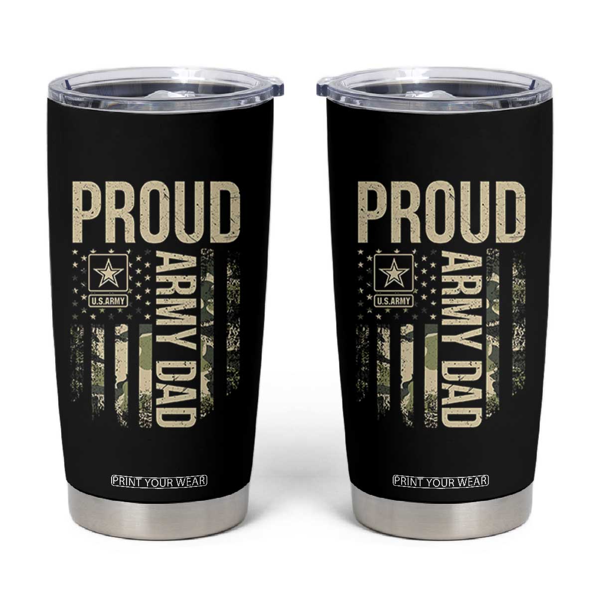Proud Army Dad Camo American Flag Veteran Gift Tumbler Cup