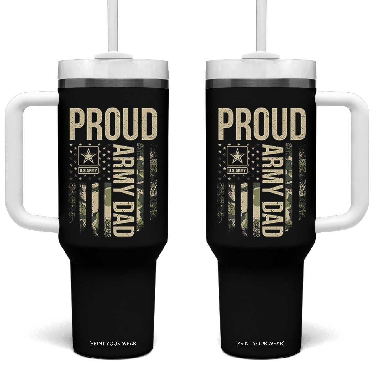 Proud Army Dad Camo American Flag Veteran Gift Tumbler With Handle