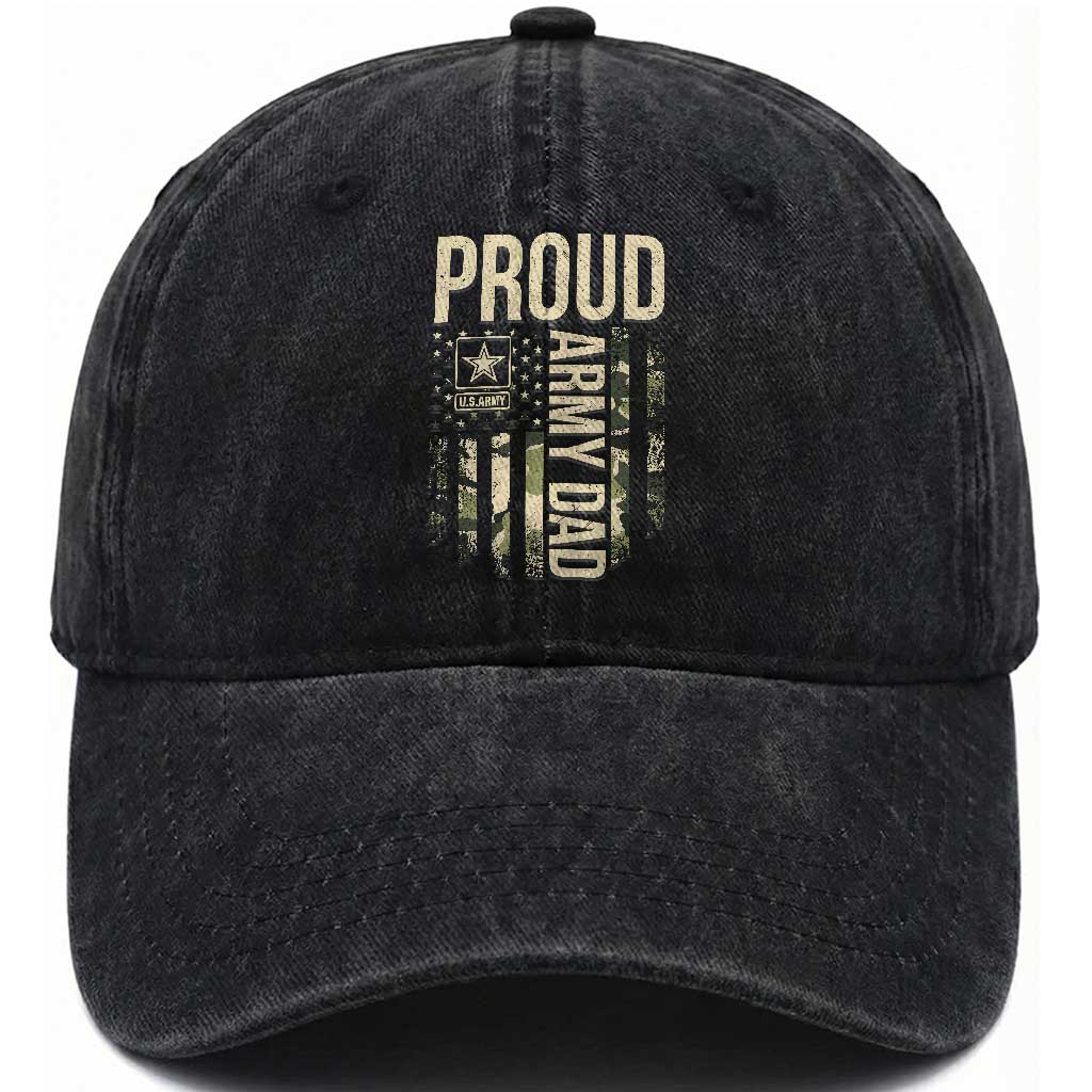Proud Army Dad Camo American Flag Veteran Gift Washed Cotton Baseball Cap