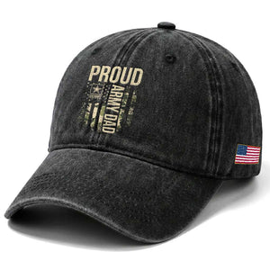 Proud Army Dad Camo American Flag Veteran Gift Washed Cotton Baseball Cap