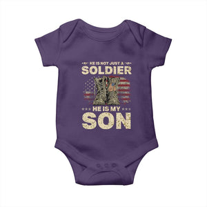 He Is Not Just A Soldier He Is My Son Baby Onesie Proud US Army Son TS14 Purple Print Your Wear
