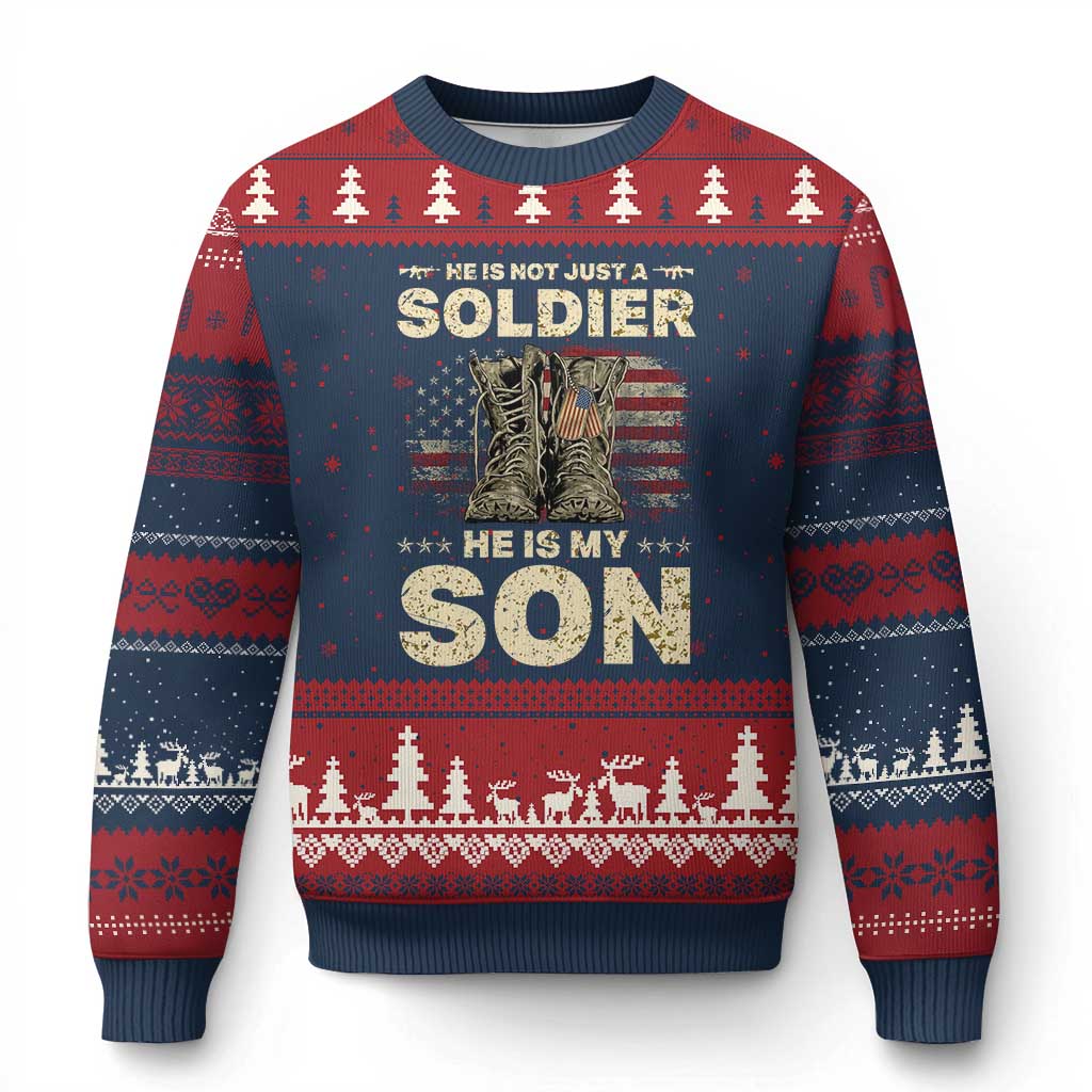 He Is Not Just A Soldier He Is My Son Ugly Christmas Sweater Proud US Army Son TS14 Navy Red Print Your Wear