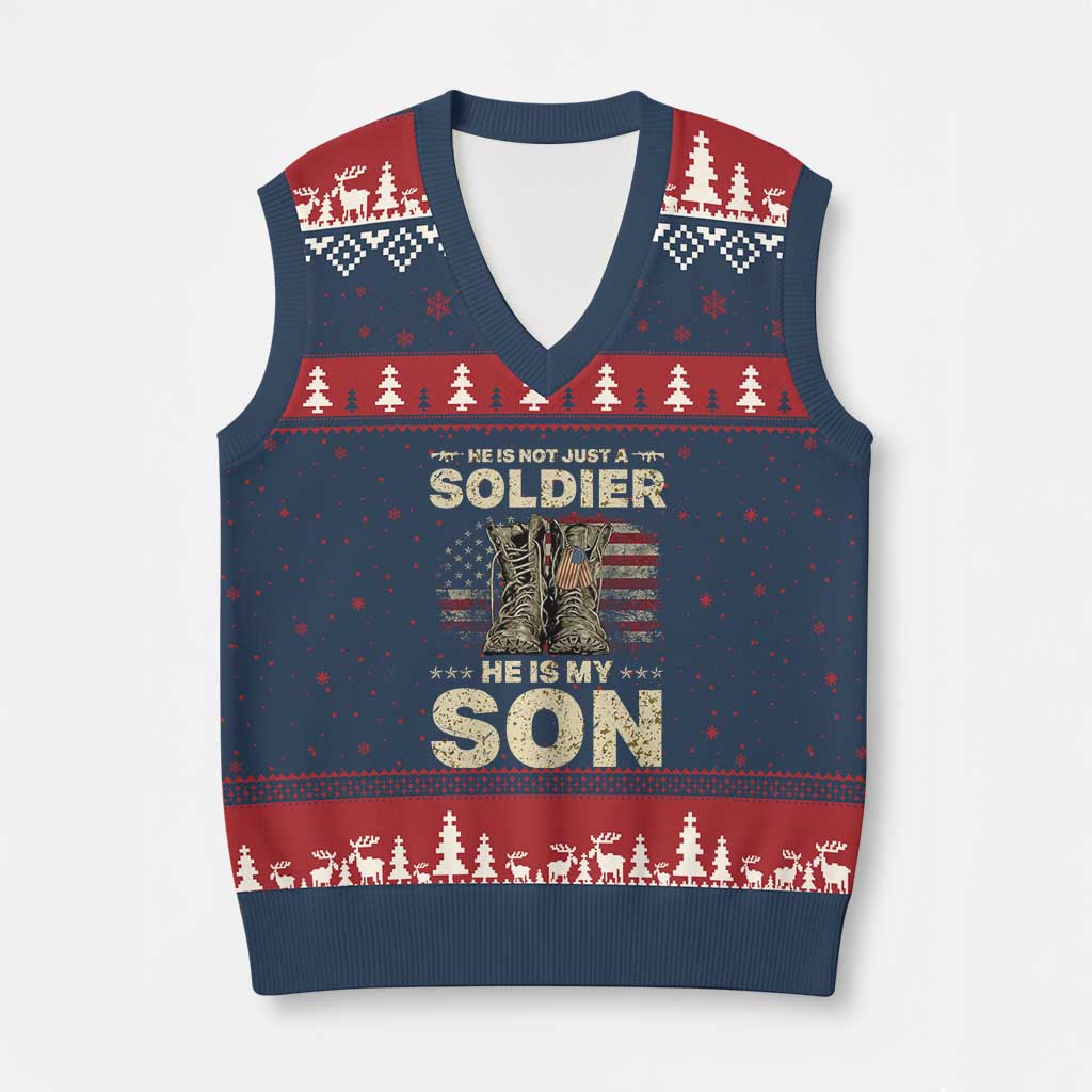 He Is Not Just A Soldier He Is My Son V-Neck Knit Sweater Vest Proud US Army Son TS14 Navy Red Print Your Wear