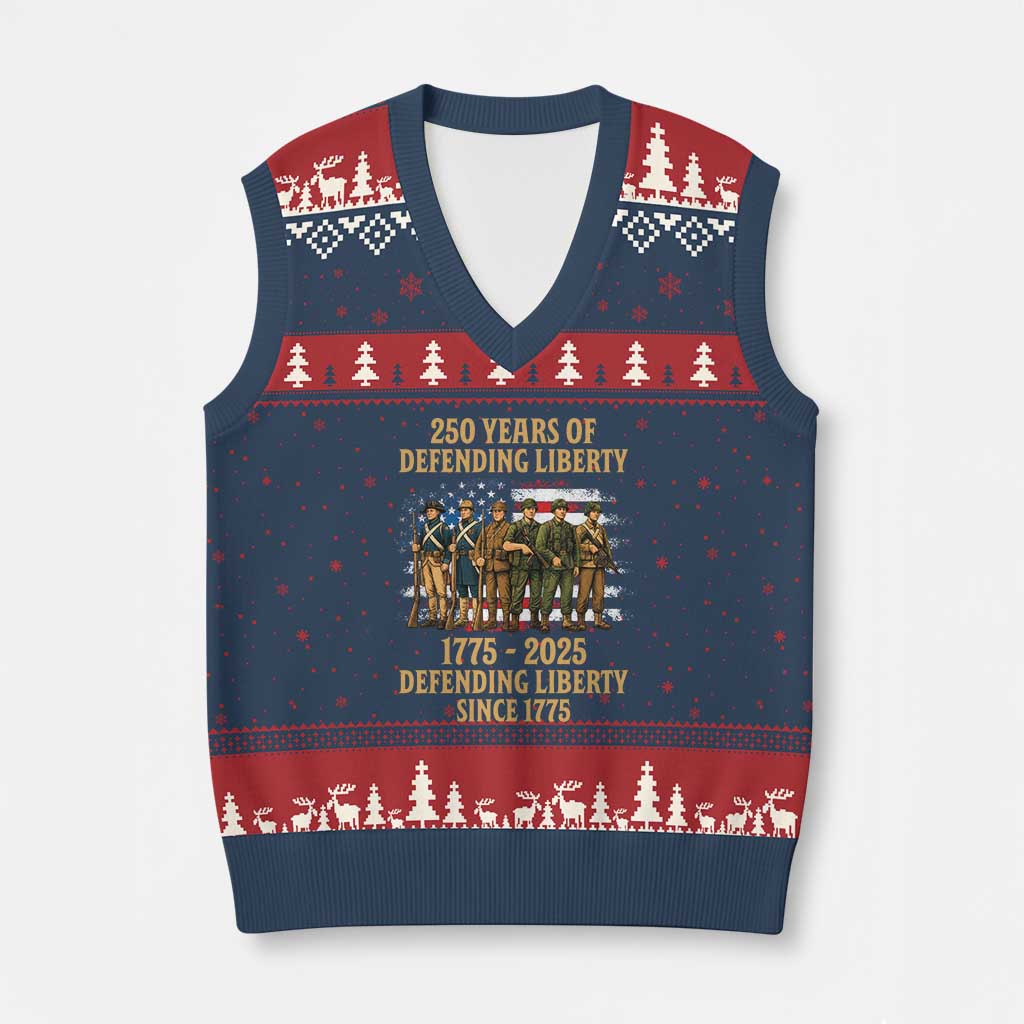 250 Years Anniversary V-Neck Knit Sweater Vest Patriotic USA Army Us Military