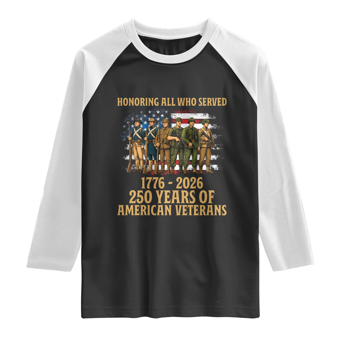 250 Years Anniversary Raglan Shirt Patriotic USA Army Us Military TS14 Black White Print Your Wear