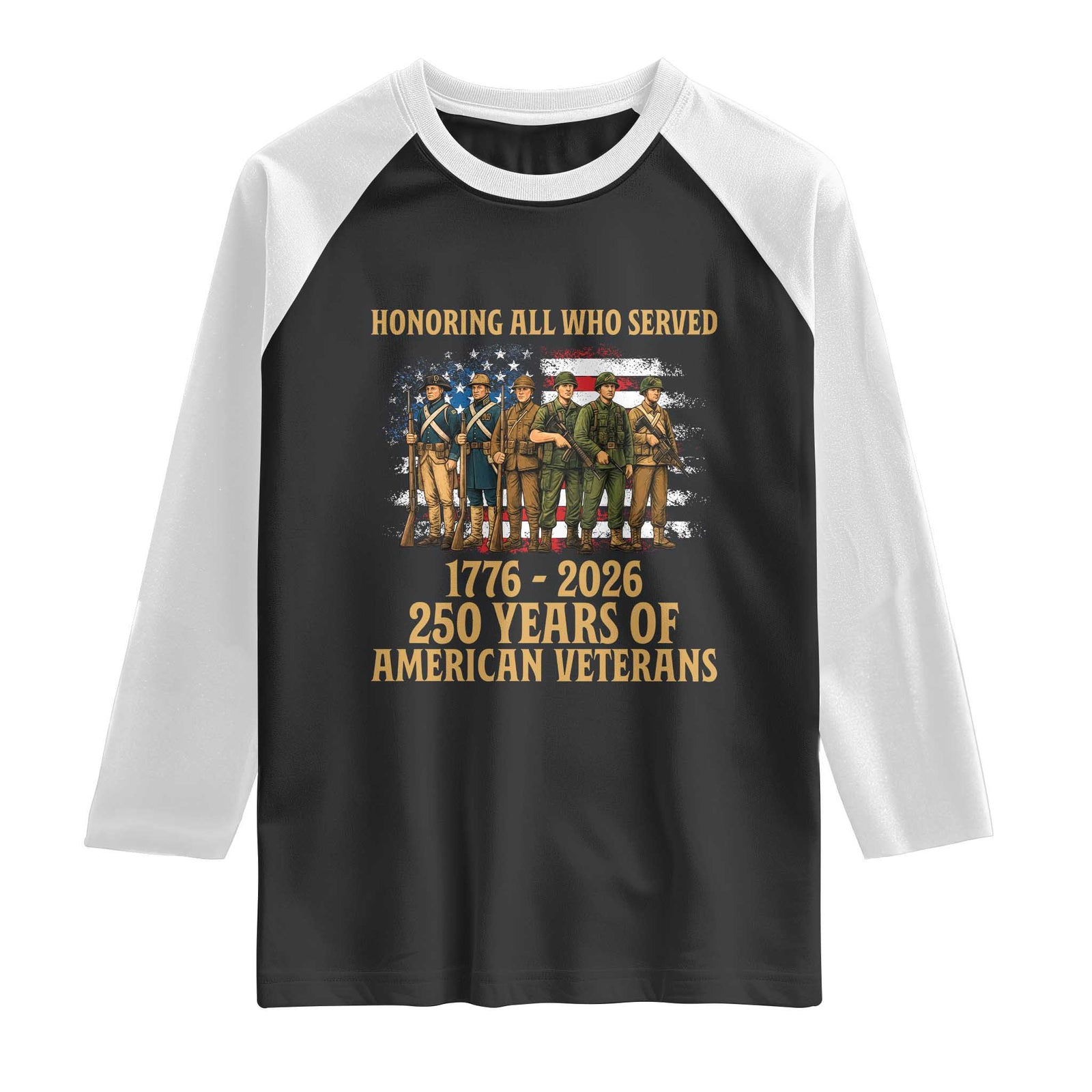 250 Years Anniversary Raglan Shirt Patriotic USA Army Us Military TS14 Black White Print Your Wear