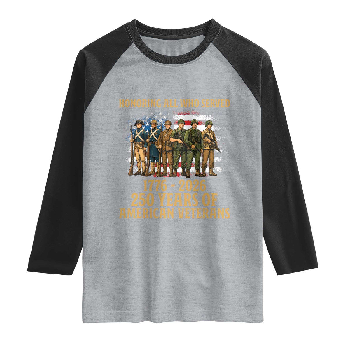 250 Years Anniversary Raglan Shirt Patriotic USA Army Us Military TS14 Heather Gray Black Print Your Wear