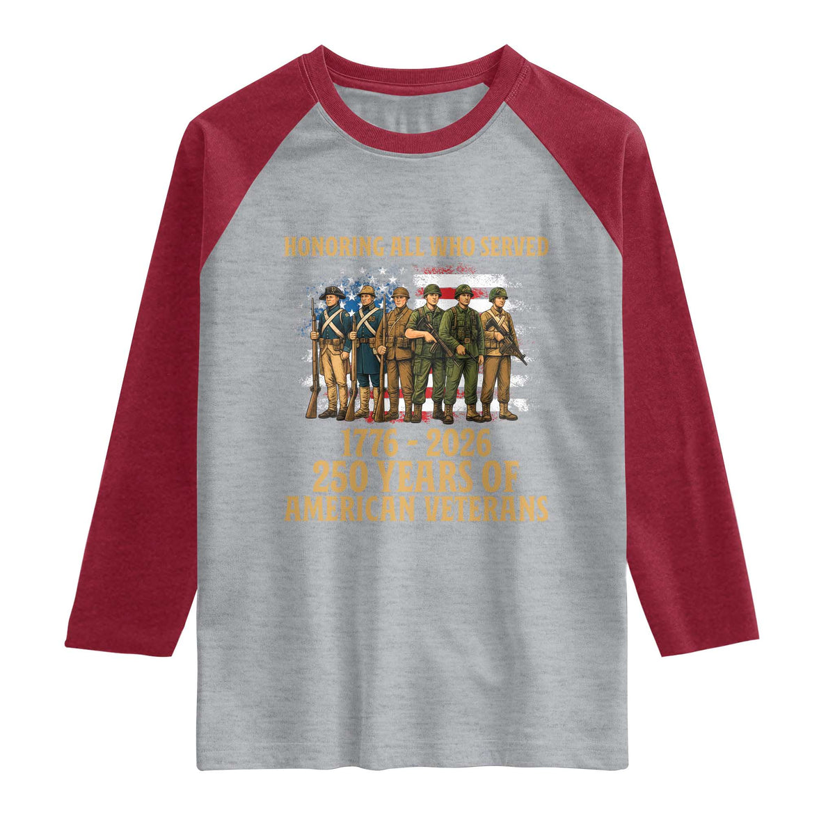 250 Years Anniversary Raglan Shirt Patriotic USA Army Us Military TS14 Heather Gray Heather Red Print Your Wear