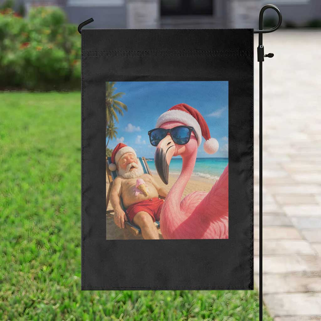 Funny Flamingo Beach Selfie Garden Flag Christmas in July