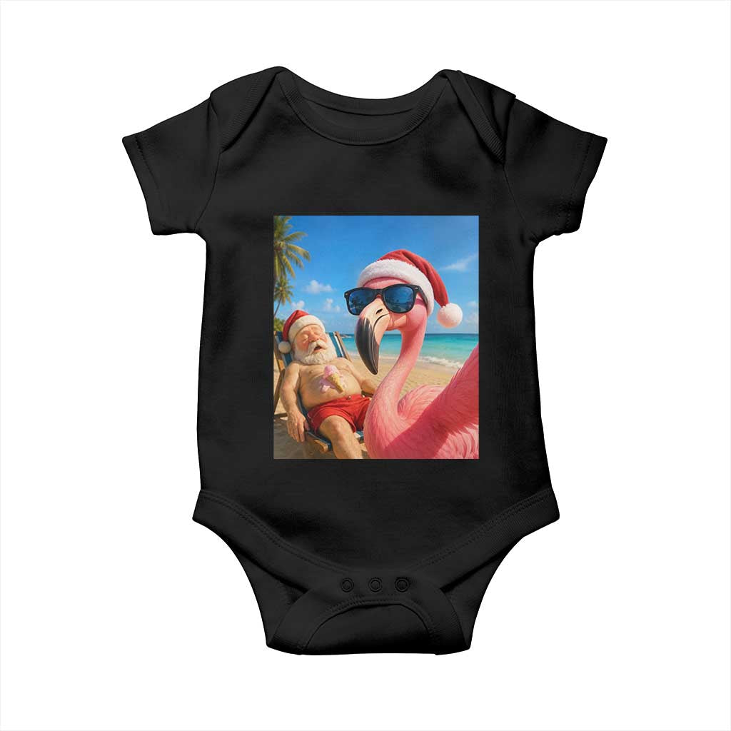 Funny Flamingo Beach Selfie Baby Onesie Christmas in July TS14 Black Print Your Wear