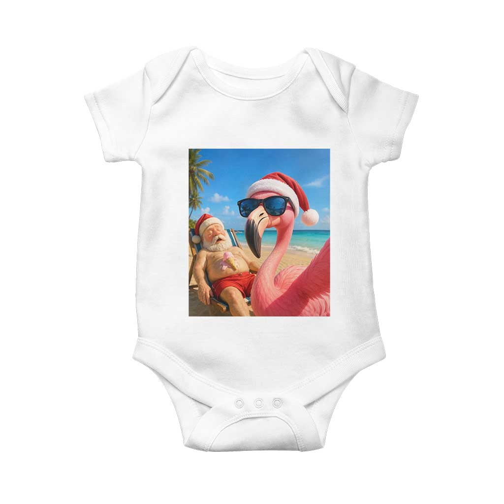 Funny Flamingo Beach Selfie Baby Onesie Christmas in July