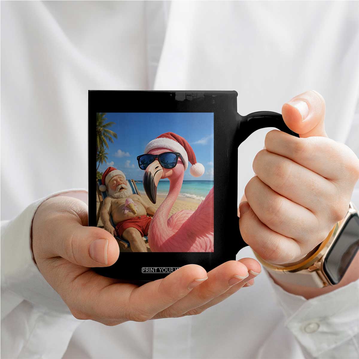 Funny Flamingo Beach Selfie Coffee Mug Christmas in July