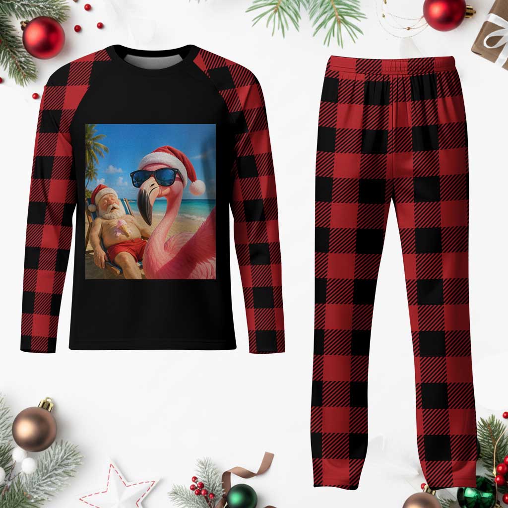 Funny Flamingo Beach Selfie Plaid Pajama Set Christmas in July TS14 Buffalo Plaid Print Your Wear