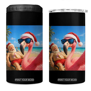 Funny Flamingo Beach Selfie 4 in 1 Can Cooler Tumbler Christmas in July