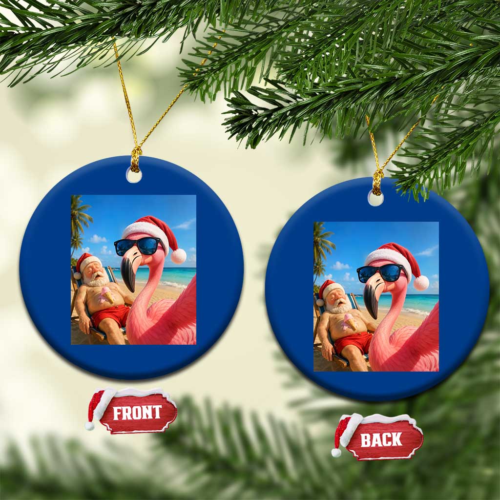 Funny Flamingo Beach Selfie Ceramic Ornament Christmas in July